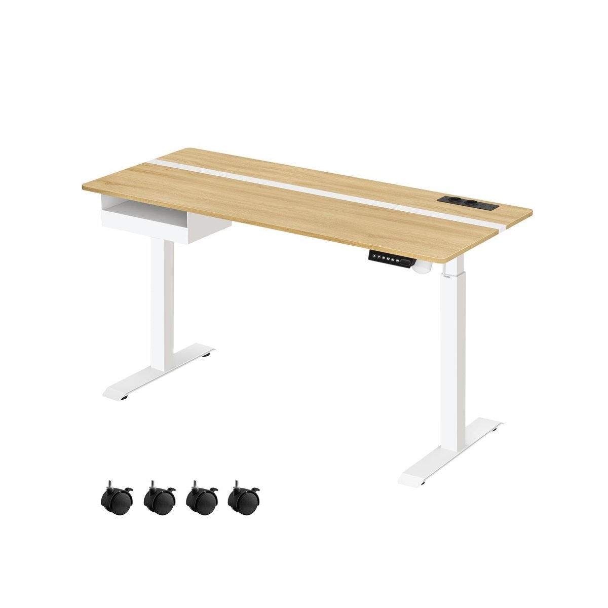 Elektrische Sta Bureau met Geheugenfunctie - Stopcontact - met Lade en Haken - Zit Sta Bureau - De Vries Meubels
