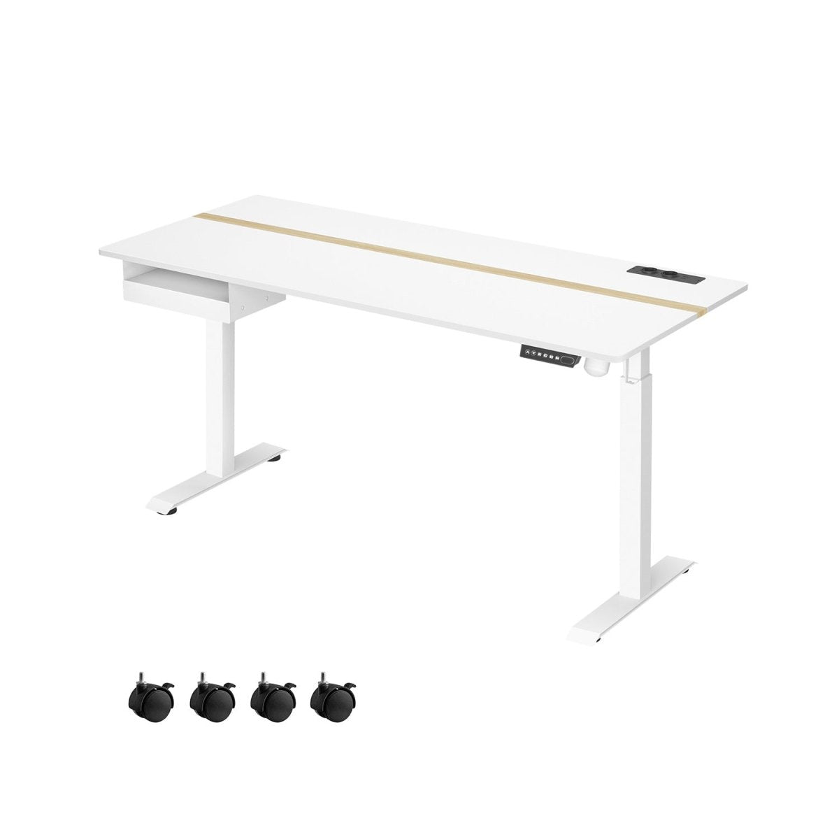 Elektrische Sta Bureau met Geheugenfunctie - Stopcontact - met Lade en Haken - Zit Sta Bureau - De Vries Meubels
