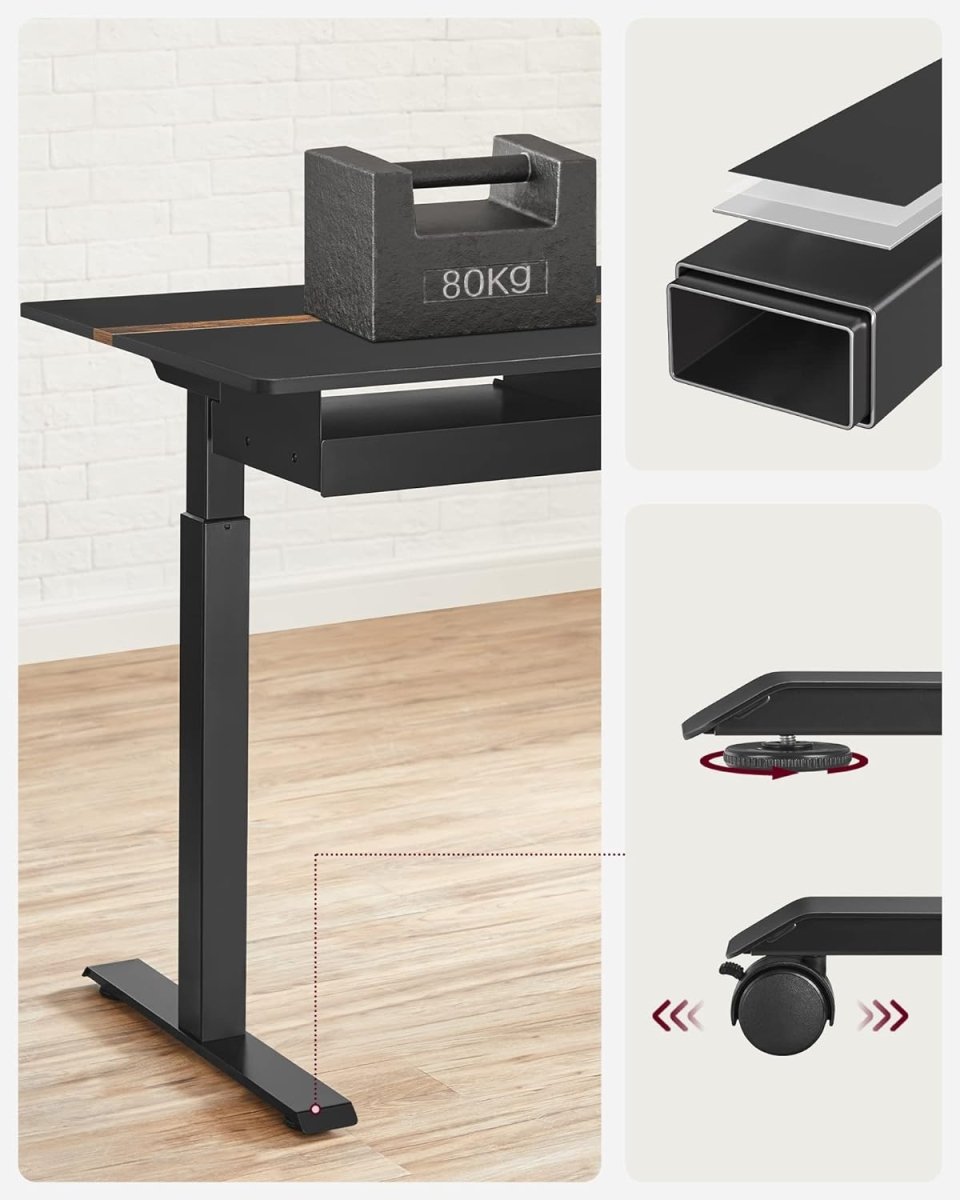 Elektrische Sta Bureau met Geheugenfunctie - Stopcontact - met Lade en Haken - Zit Sta Bureau - De Vries Meubels