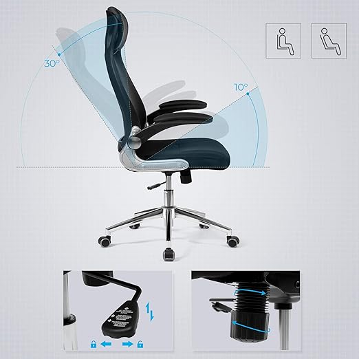 Ergonomischer Bürostuhl Schwarz – Mit Netzrückenlehne, Kopfstütze & klappbaren Armlehnen – Bis 150 kg belastbar