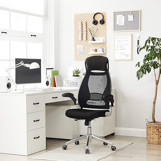 Ergonomischer Bürostuhl Schwarz – Mit Netzrückenlehne, Kopfstütze & klappbaren Armlehnen – Bis 150 kg belastbar