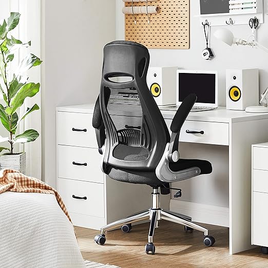 Ergonomischer Bürostuhl Schwarz – Mit Netzrückenlehne, Kopfstütze & klappbaren Armlehnen – Bis 150 kg belastbar
