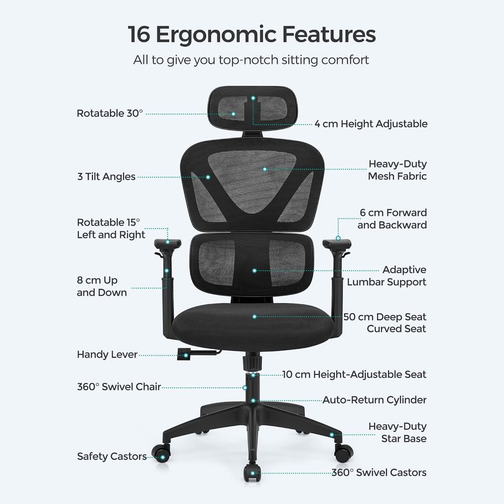 Ergonomischer Bürostuhl - Bürostuhl mit Netzrückenlehne - Atmungsaktiv