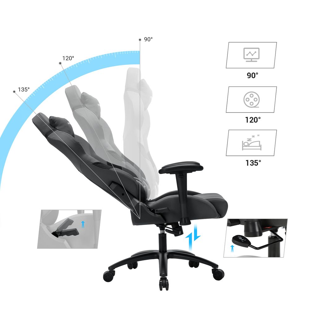 Ergonomischer Gaming-Stuhl – Verstellbarer Bürostuhl – Grau