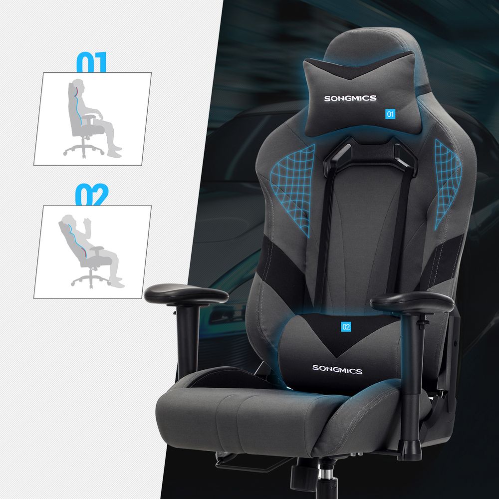 Ergonomischer Gaming-Stuhl – Verstellbarer Bürostuhl – Grau