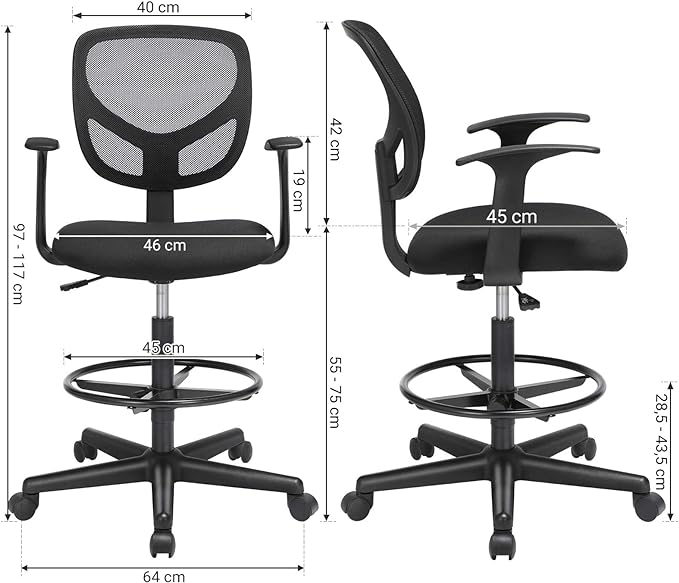 Ergonomische Kruk - Bureaustoel - Kappersstoel - In Hoogte Verstelbare Voetensteun - 360° draaibaar - De Vries Meubels