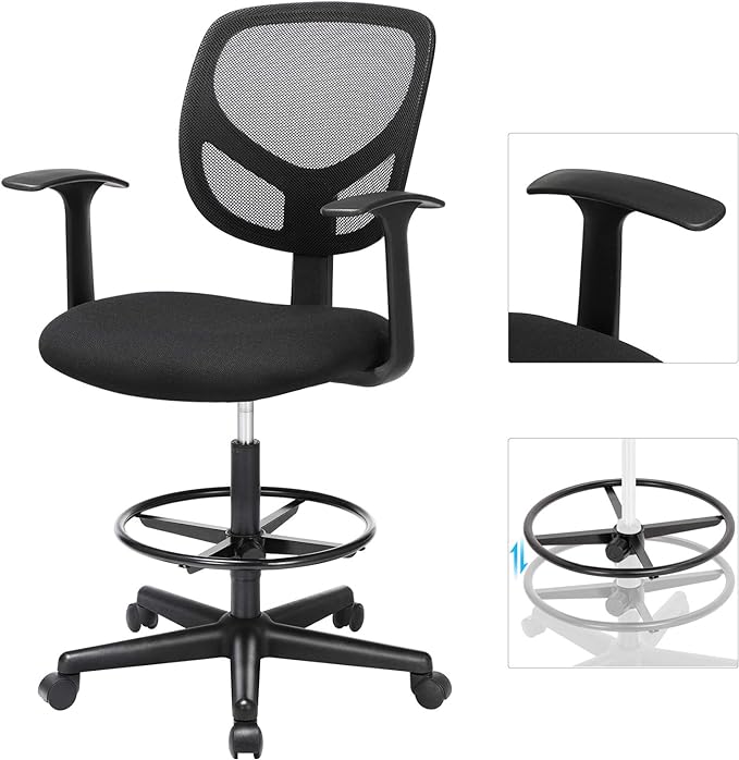 Ergonomische Kruk - Bureaustoel - Kappersstoel - In Hoogte Verstelbare Voetensteun - 360° draaibaar - De Vries Meubels