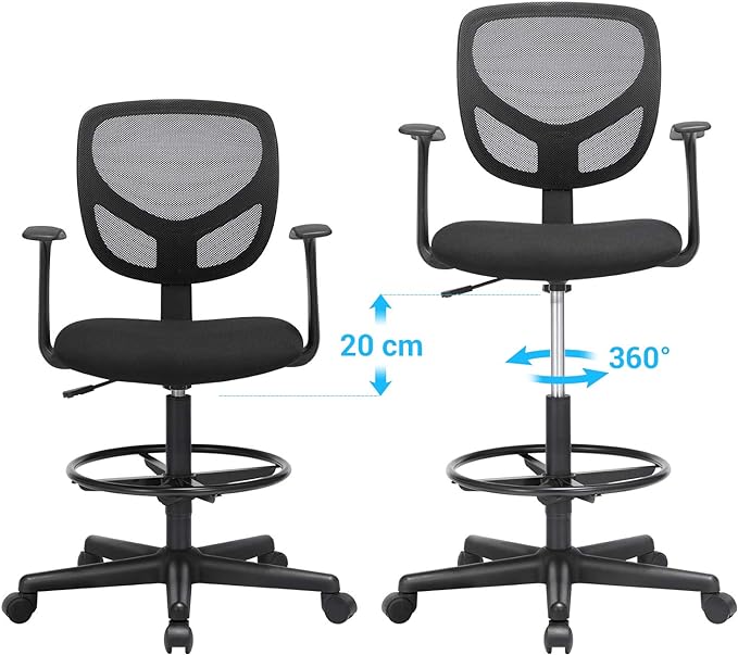 Ergonomische Kruk - Bureaustoel - Kappersstoel - In Hoogte Verstelbare Voetensteun - 360° draaibaar - De Vries Meubels