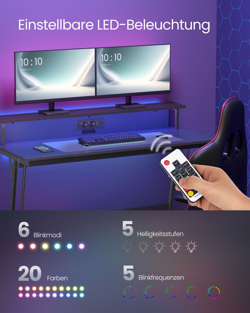 Gamebureau met LED - Gaming Tafel met Stopcontact en USB - aansluiting - De Vries Meubels