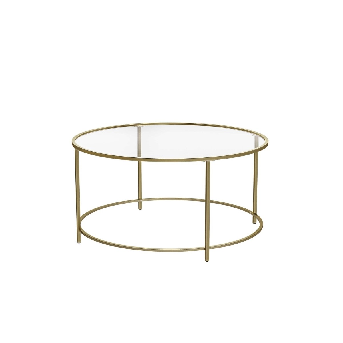 Gouden Salontafel met Gehard Glazen Blad - Ronde Tafel - De Vries Meubels