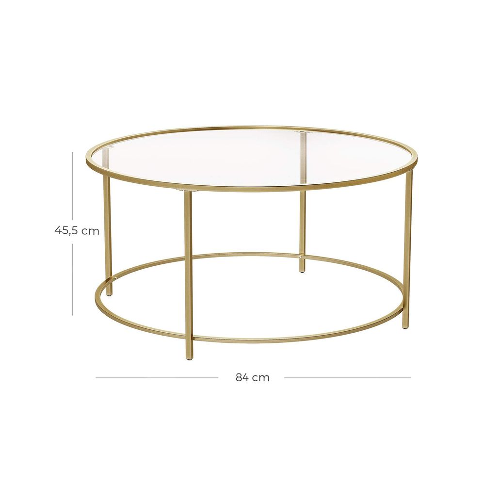Goldener Couchtisch mit Platte aus gehärtetem Glas – runder Tisch