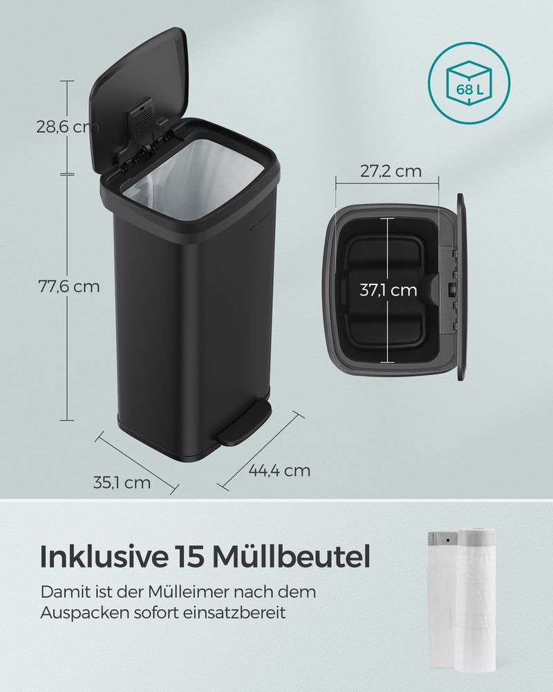 Grote Prullenbak 68 Liter - Afvalbak - Pedaalemmer - De Vries Meubels