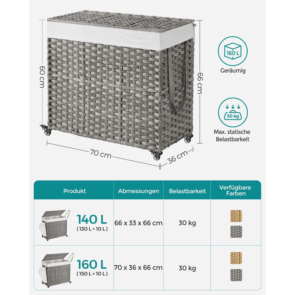 Handgeflochtener Wäschekorb – 140 oder 160 Liter Stauraum