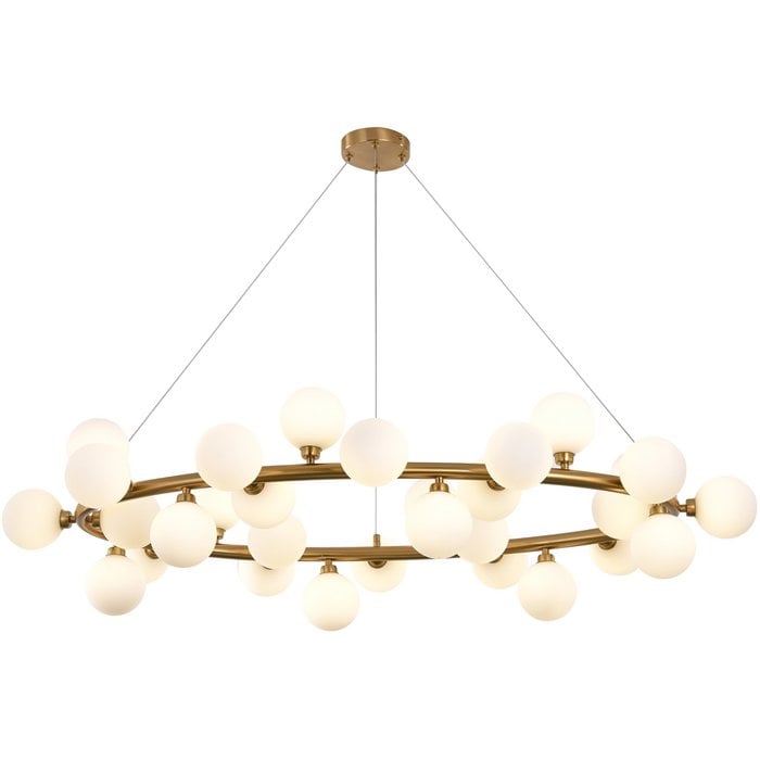 Pendelleuchte mit weißen Glasbechern – Moderne Designlampe – Goldener Messingrahmen