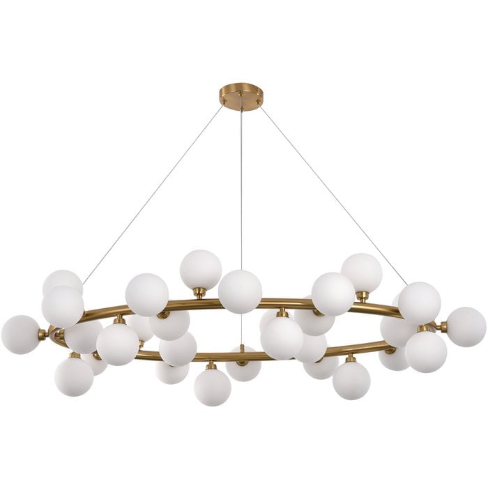Pendelleuchte mit weißen Glasbechern – Moderne Designlampe – Goldener Messingrahmen
