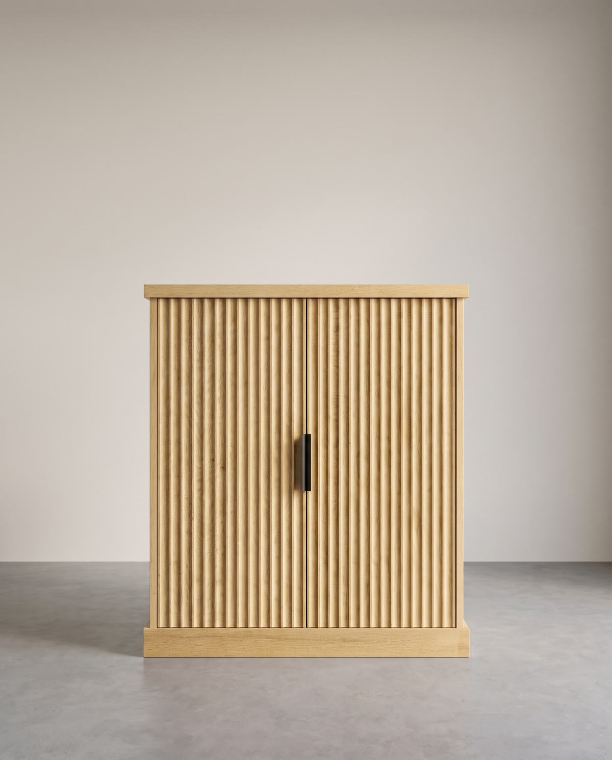 Sideboard mit geriffelten Türen – Aufbewahrungsschrank mit verstellbarem Boden – 76 cm breit – Eichenbeige