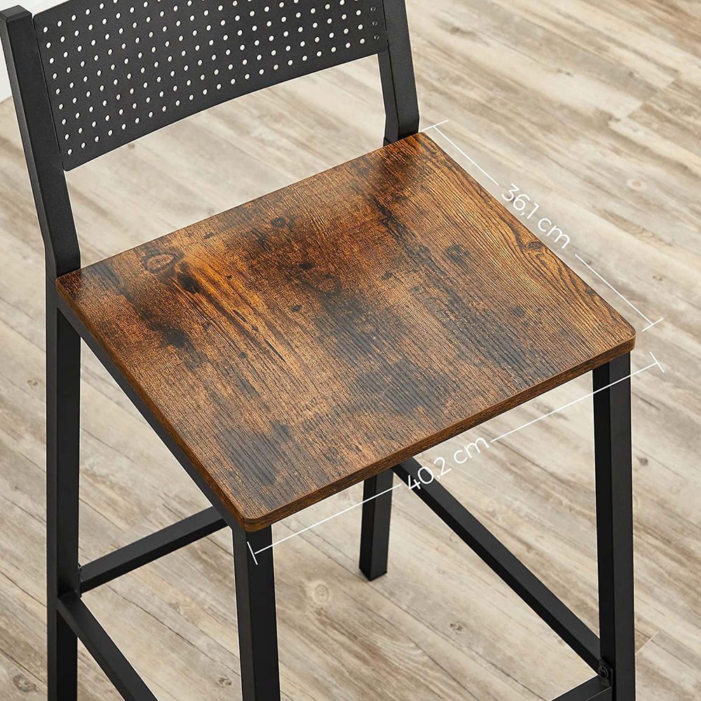Industrieller Barstuhl 2er-Set - Vintage-Holzoptik - Mit Rückenlehne