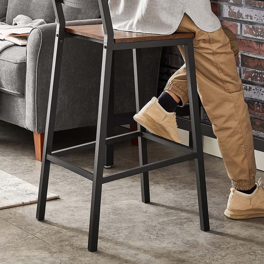 Industriële Barstoelen Set van 2 - Vintage Houtlook - Met Rugleuning - De Vries Meubels