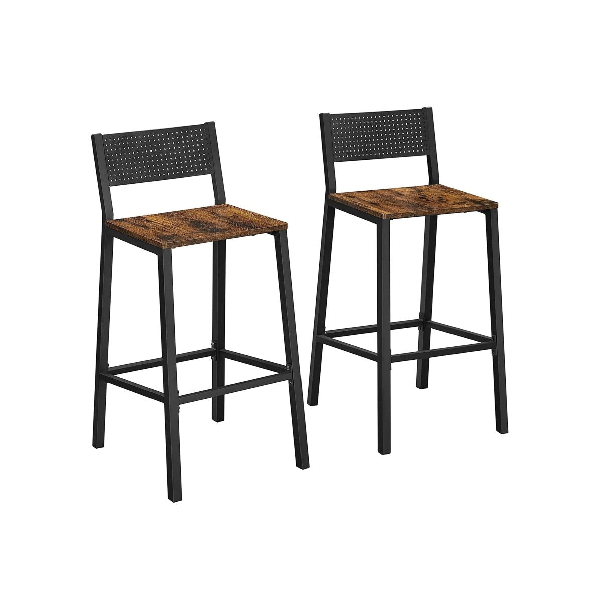 Industriële Barstoelen Set van 2 - Vintage Houtlook - Met Rugleuning - De Vries Meubels