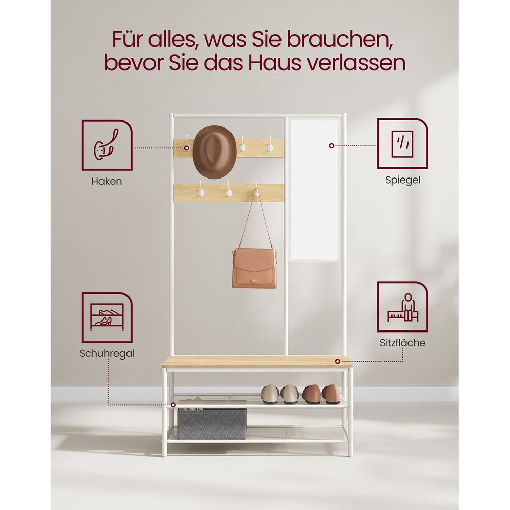 Garderobe mit Schuhablage und Spiegel – 4-in-1 Flurmöbel