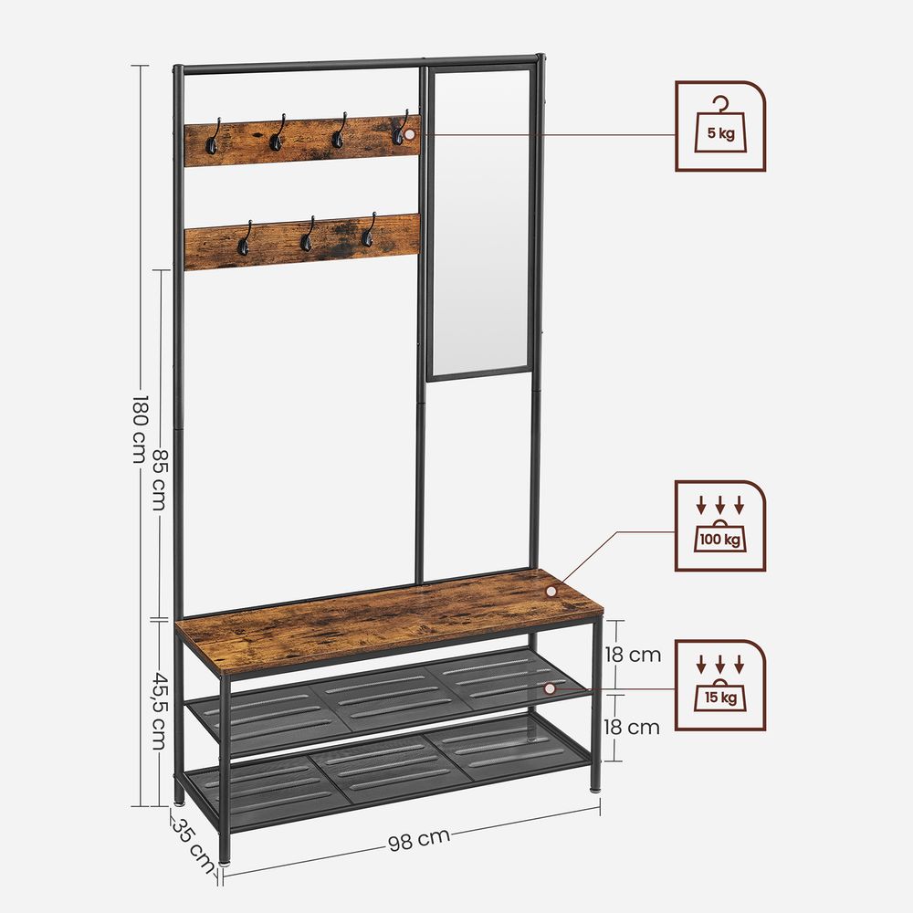 Garderobe mit Schuhablage und Spiegel – 4-in-1 Flurmöbel