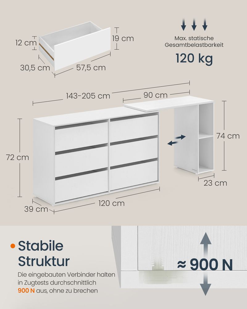 Kaptafel met 6 Laden - Verstelbare Kast - L - vorm - De Vries Meubels