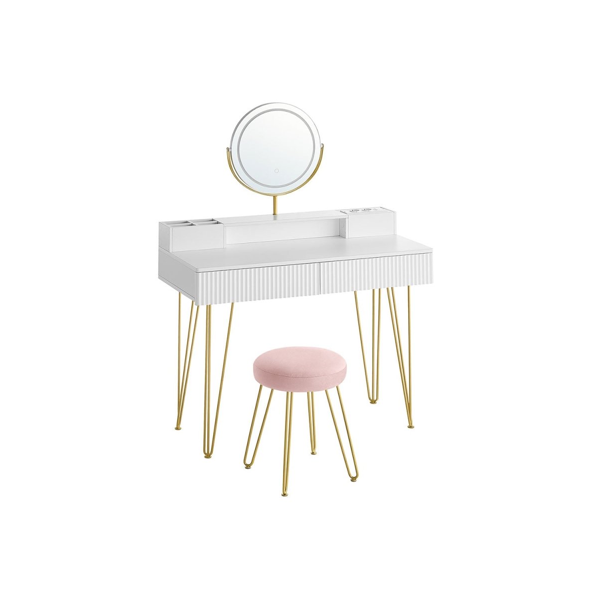 Kaptafel met Kruk - LED Verlichte Spiegel - Luxe Make - up Tafel - De Vries Meubels