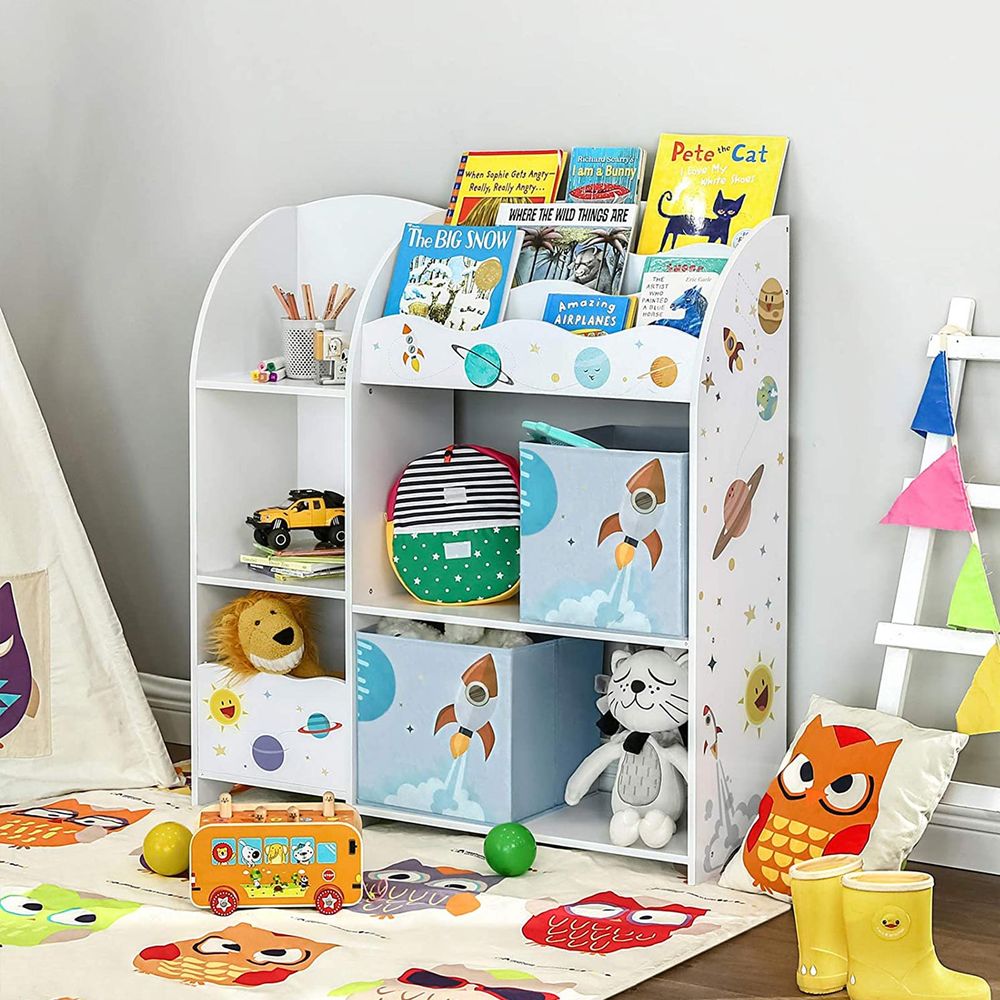 Kinderzimmer-Kleiderschrank mit 3 Einlegeböden und Stoffschubladen
