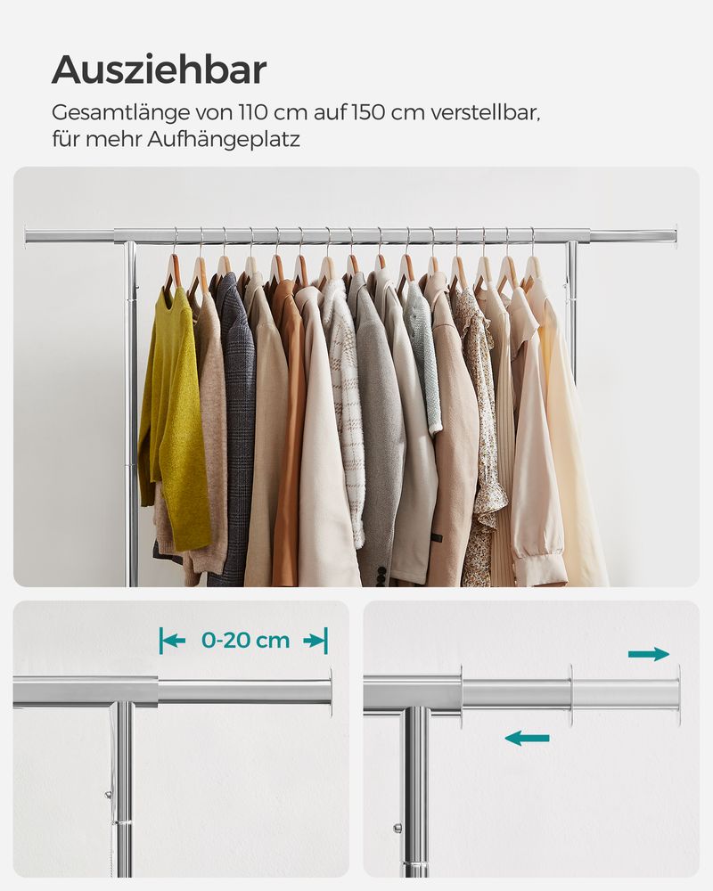 Kledingrek met Uitschuifbare Stang - Draagvermogen tot 130 kg - De Vries Meubels