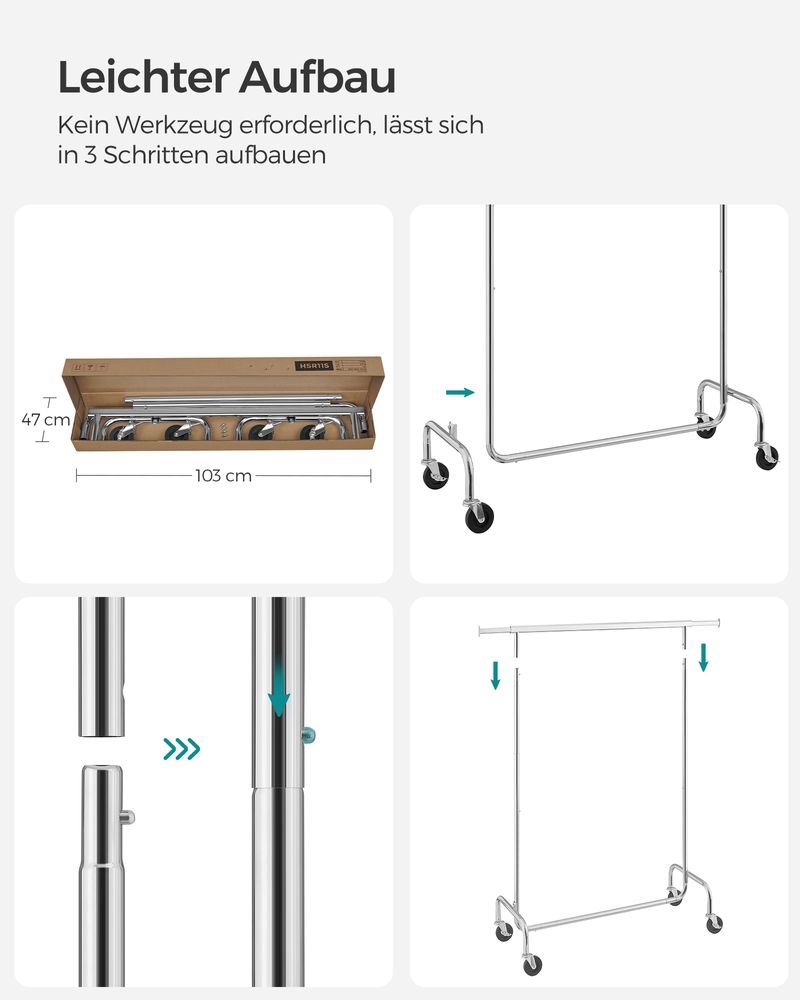 Kledingrek met Uitschuifbare Stang - Draagvermogen tot 130 kg - De Vries Meubels