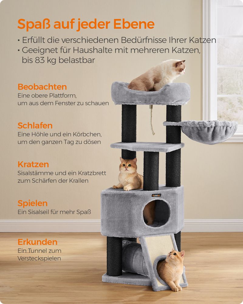 Krabpaal met Speeltunnel - Kattentoren met Hangmat - Kattenboom met Pluche Ligplekken - De Vries Meubels