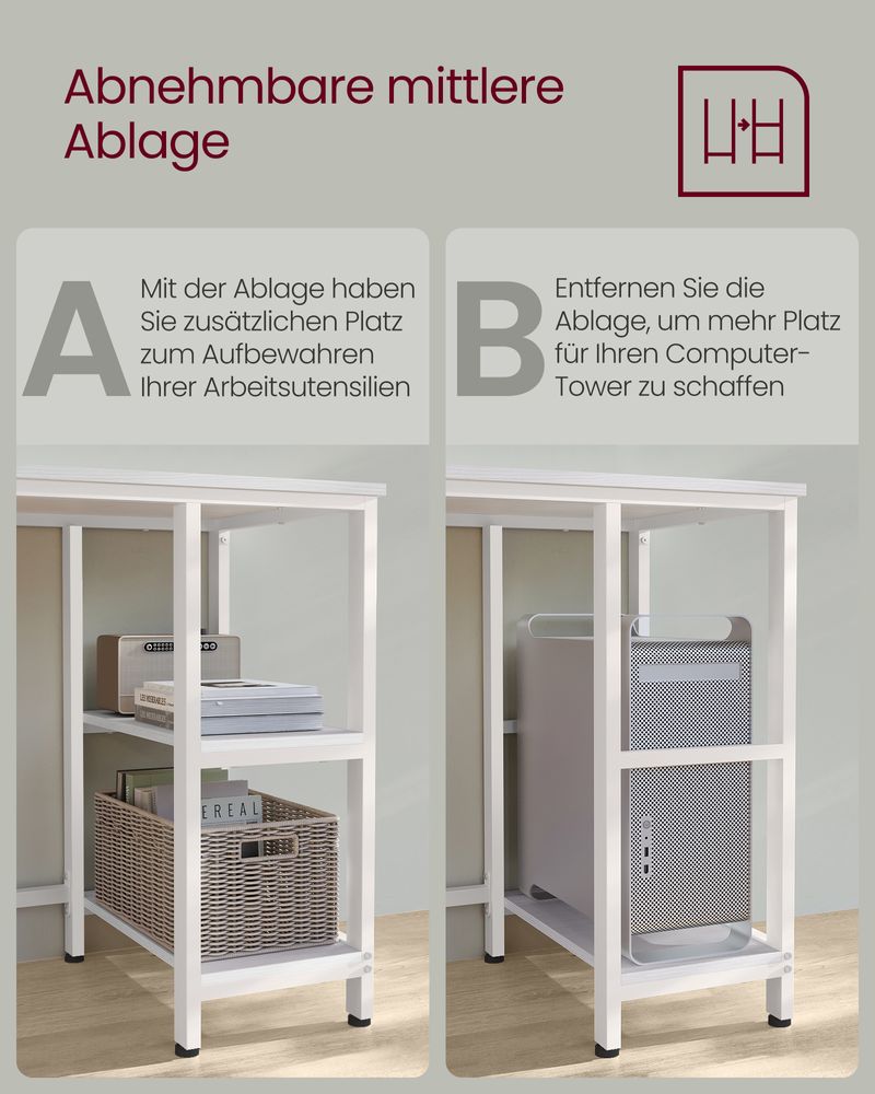 L - vormig Computerbureau met Verwijderbare Opbergplank – Ruimtebesparend Hoekbureau - De Vries Meubels