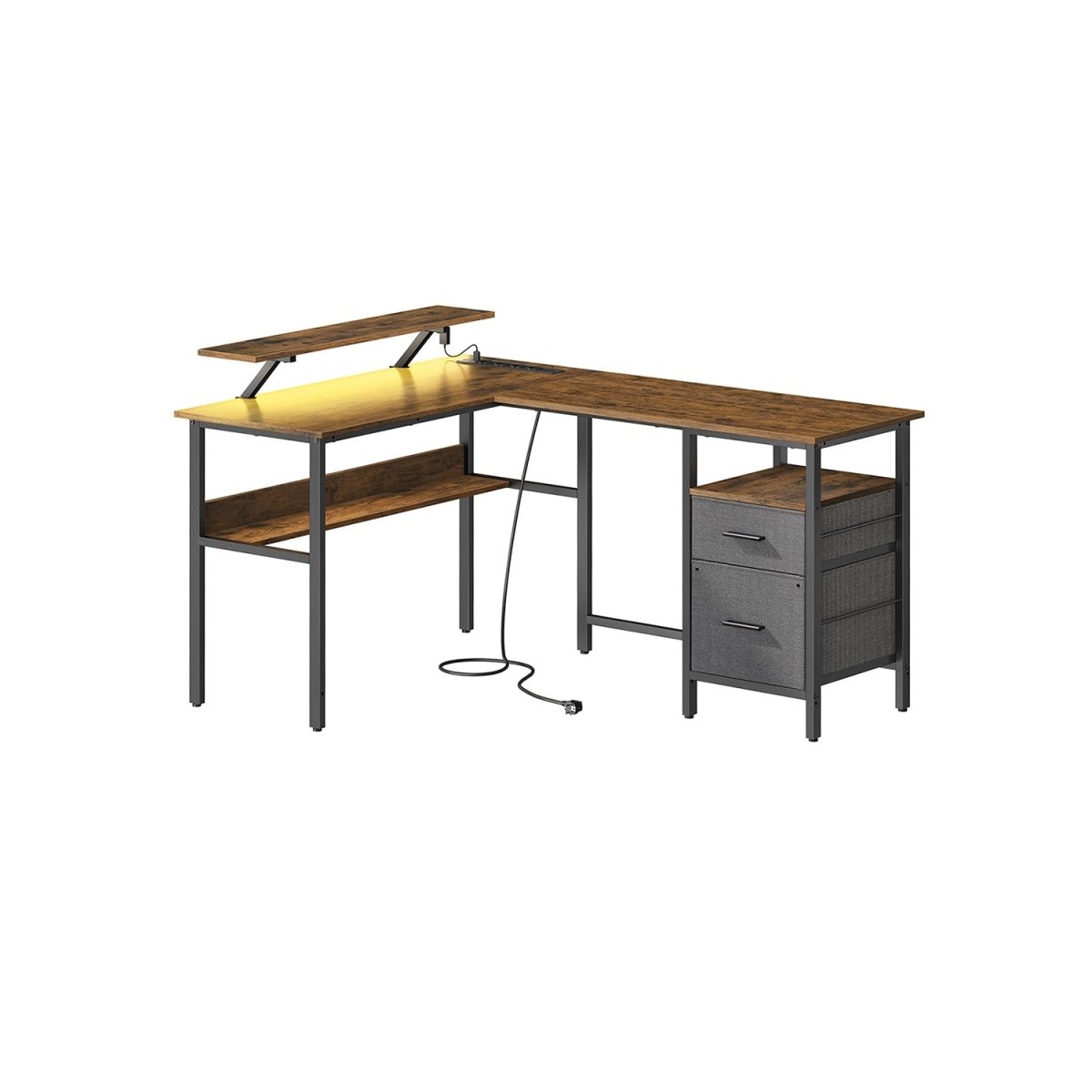 L - vormig Hoekbureau met LED - Verlichting & Stopcontacten - USB - Poorten - Gamebureau - De Vries Meubels