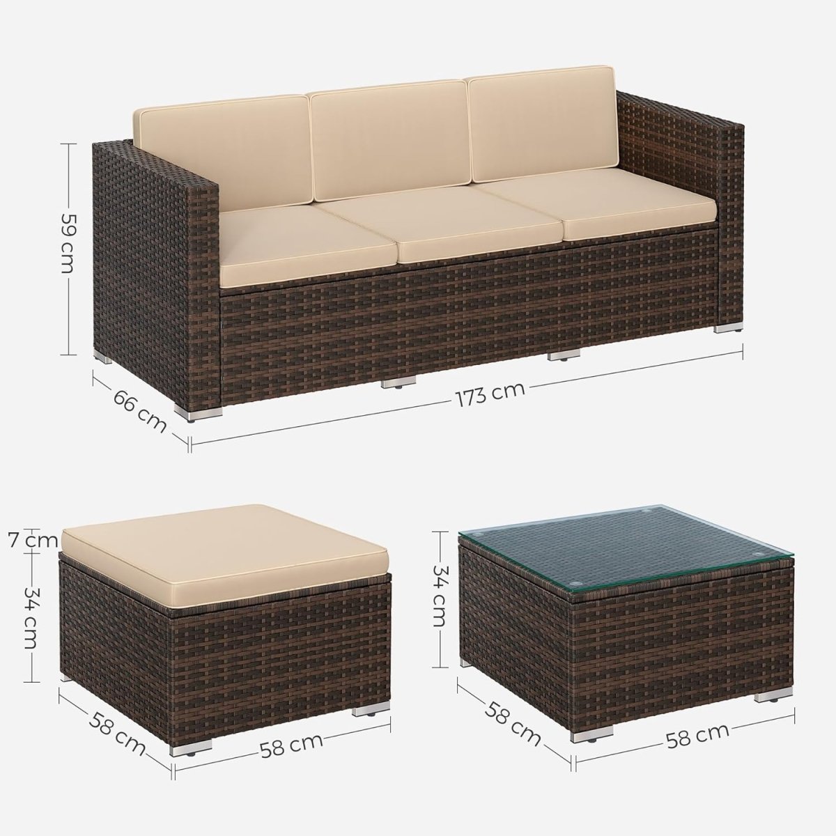 Lounge Set mit Tisch - Gartenbank - Gartenset - Polyrattan Gartenmöbel Set