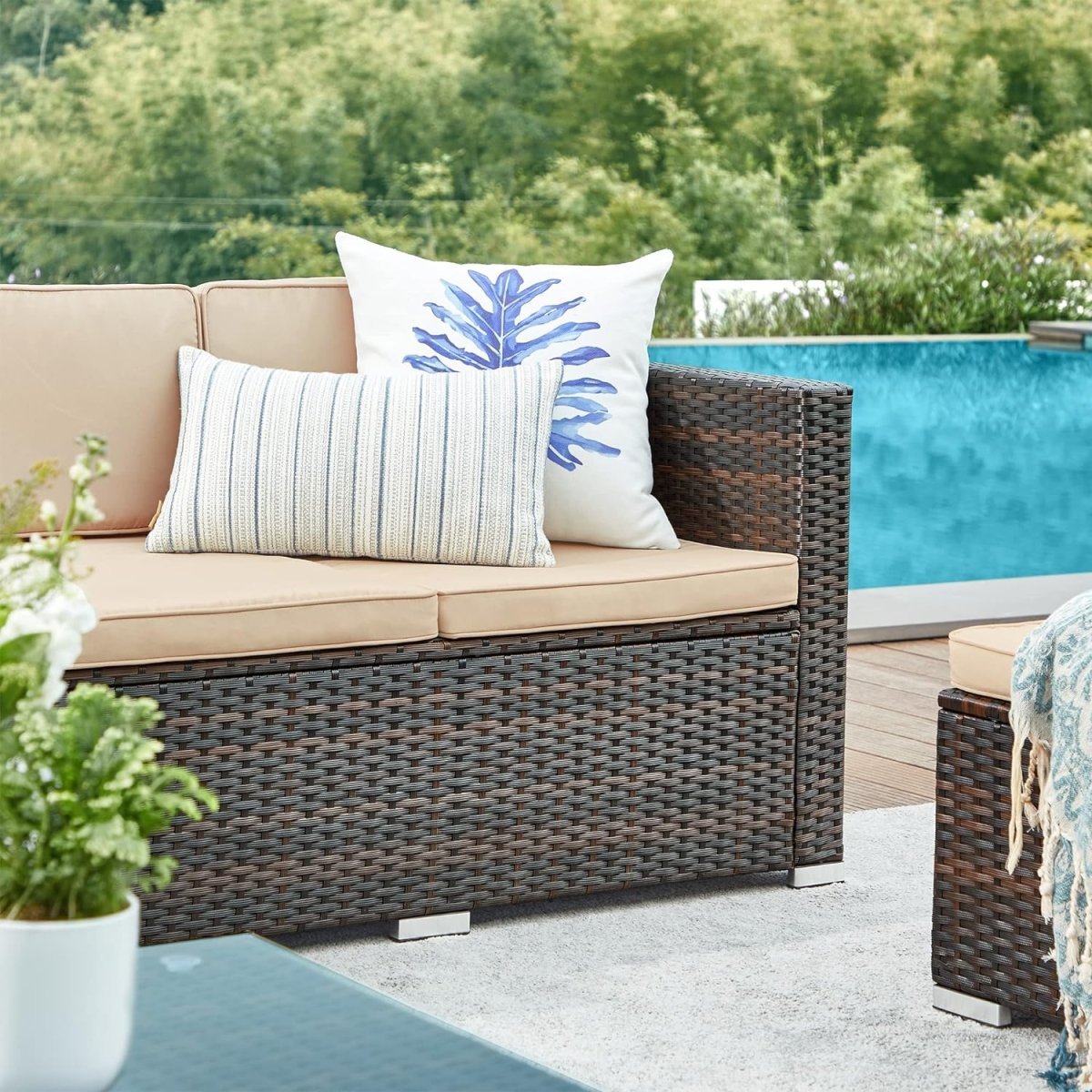 Lounge Set mit Tisch - Gartenbank - Gartenset - Polyrattan Gartenmöbel Set