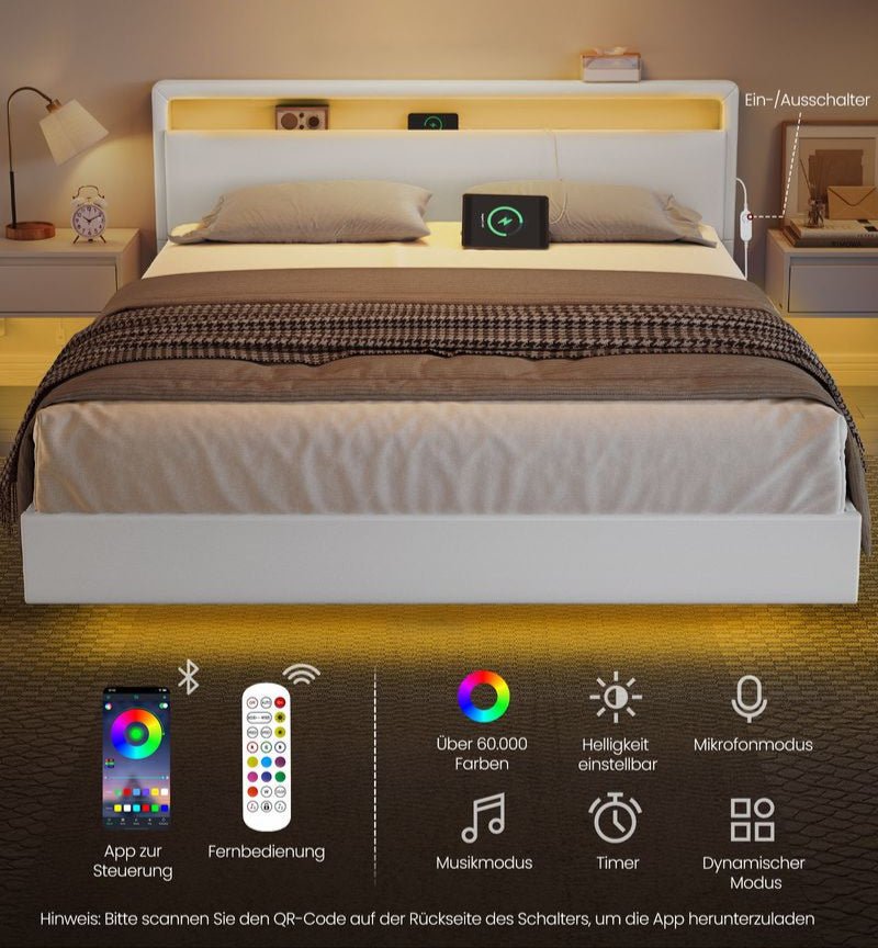 Modern bedframe met zweef - effect en LED - verlichting - Ingebouwde USB - aansluiting - De Vries Meubels
