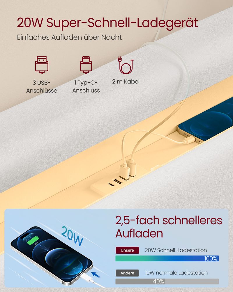 Modern bedframe met zweef - effect en LED - verlichting - Ingebouwde USB - aansluiting - De Vries Meubels