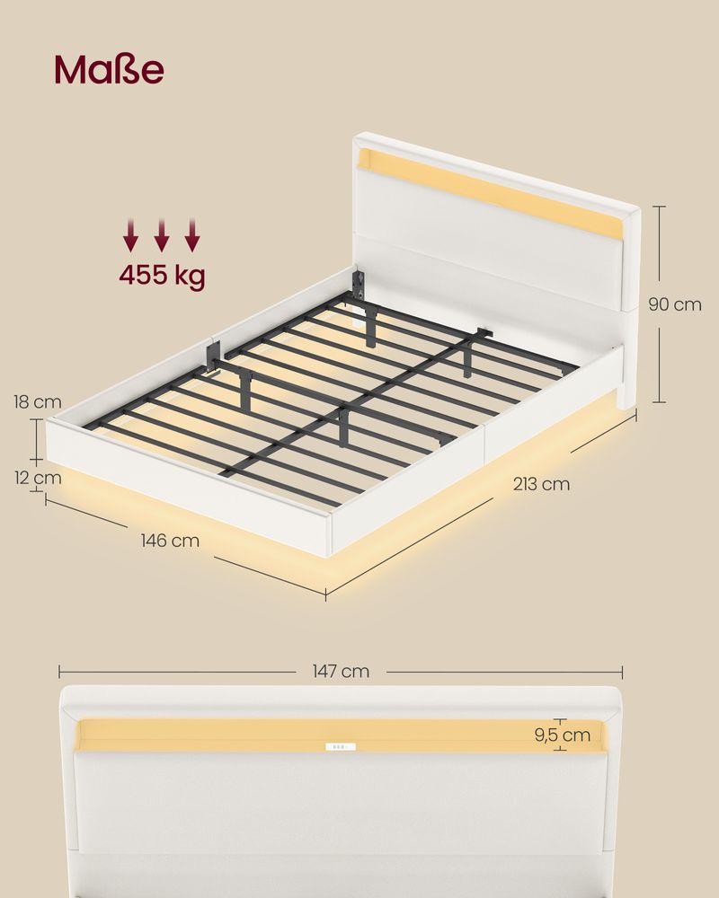 Modern bedframe met zweef - effect en LED - verlichting - Ingebouwde USB - aansluiting - De Vries Meubels