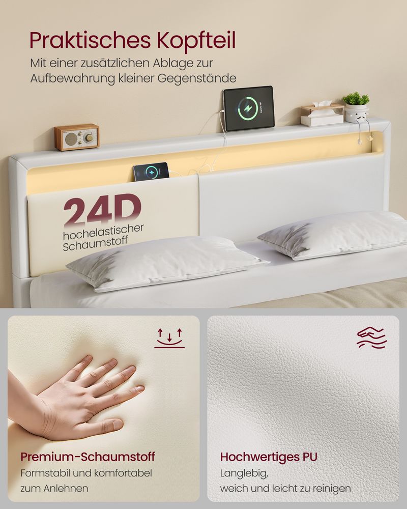 Modern bedframe met zweef - effect en LED - verlichting - Ingebouwde USB - aansluiting - De Vries Meubels