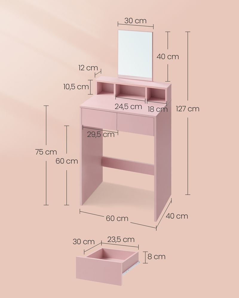 Moderne Kaptafel met Spiegel – Compact en Stijlvol - De Vries Meubels