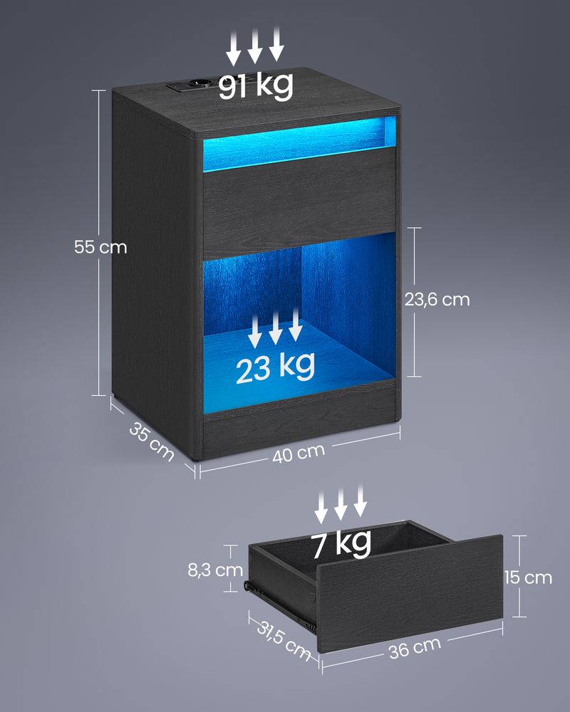 Moderne Nachtkast met LED - Verlichting en Stopcontacten - USB - aansluiting - De Vries Meubels