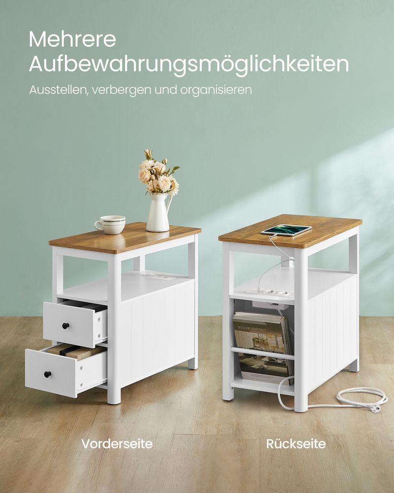 Nachtkastje met Stopcontacten – Walnootlook & Wit - De Vries Meubels