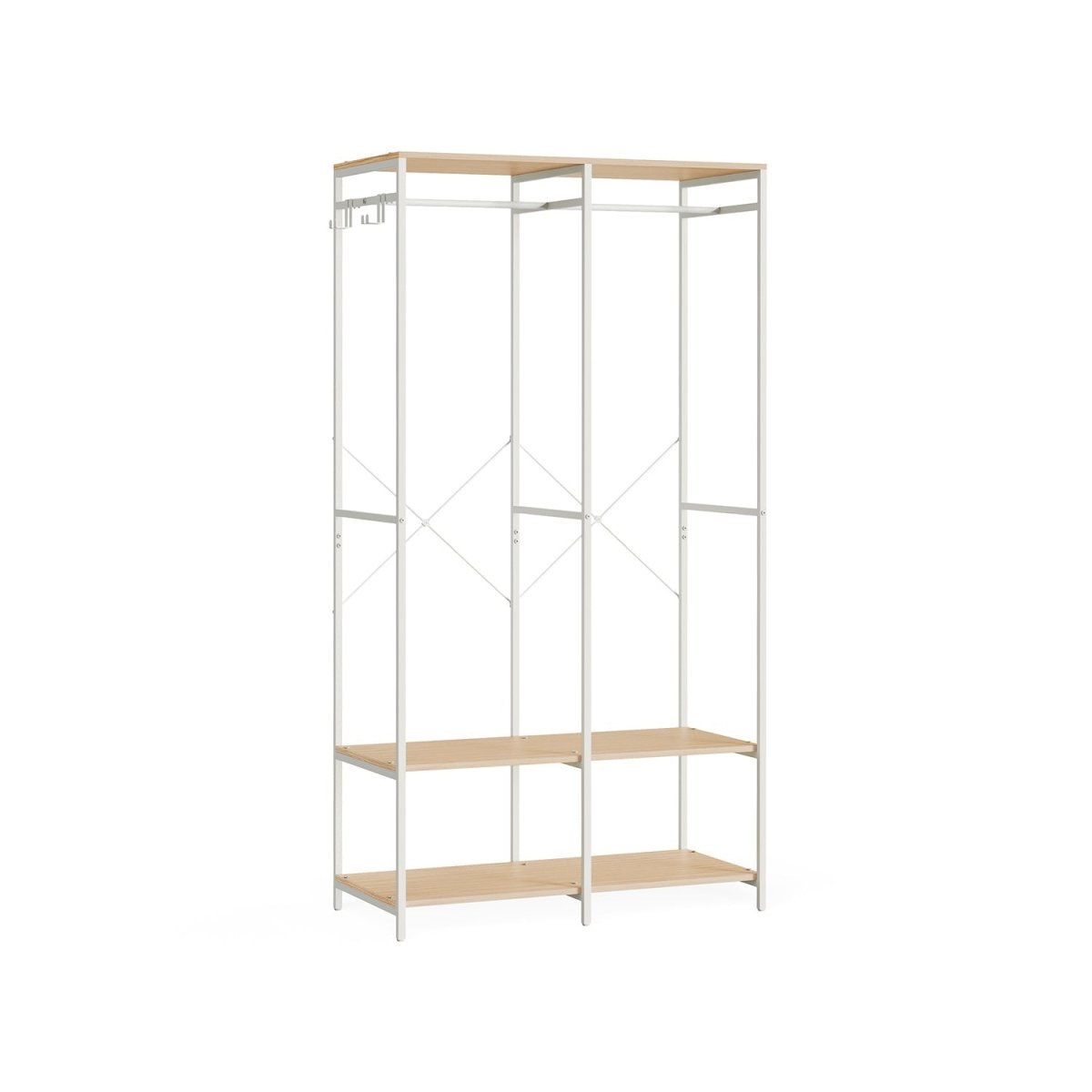 Open kledingkast met metalen frame en houten legplanken - De Vries Meubels