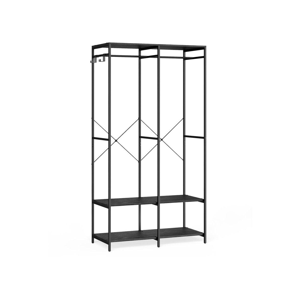 Open kledingkast met metalen frame en houten legplanken - De Vries Meubels