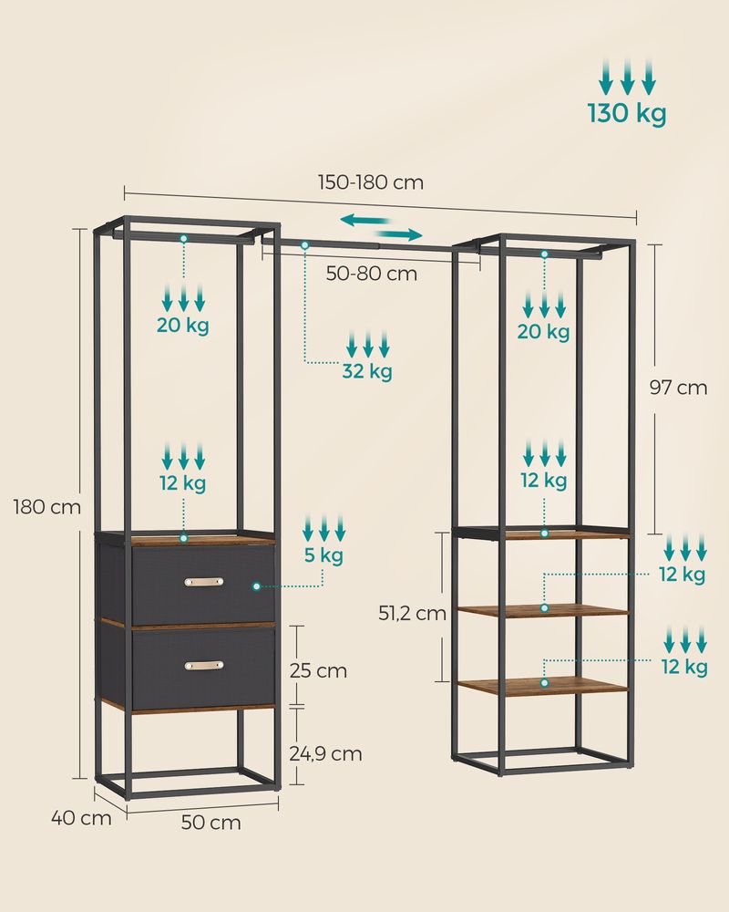 Open kledingkast met verstelbaar ontwerp - praktisch en robuust - De Vries Meubels