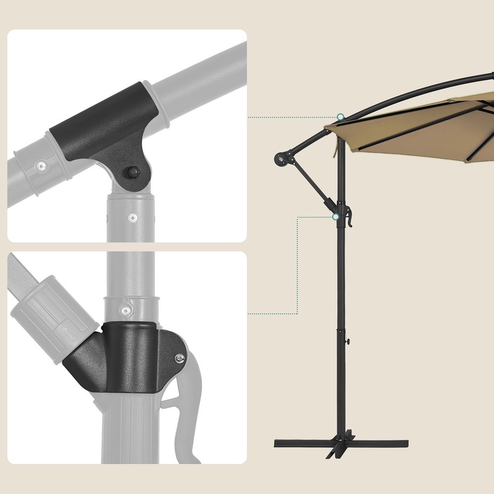 Freiarmschirm mit Ständer – Gartenschirm mit UV-Schutz UPF 50+ – mit Kurbel – für Balkon, Terrasse und Garten