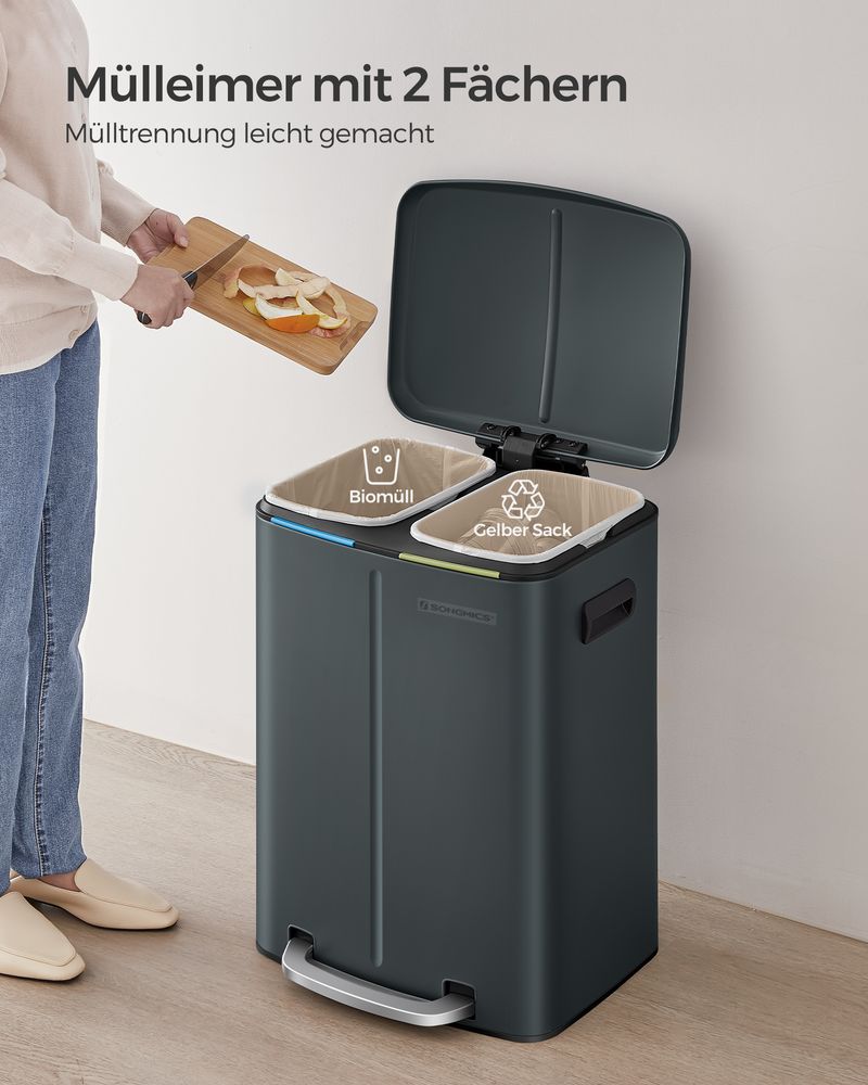 Pedaalemmer 40L - Met 2 Binnenemmers - Afvalscheiding - De Vries Meubels