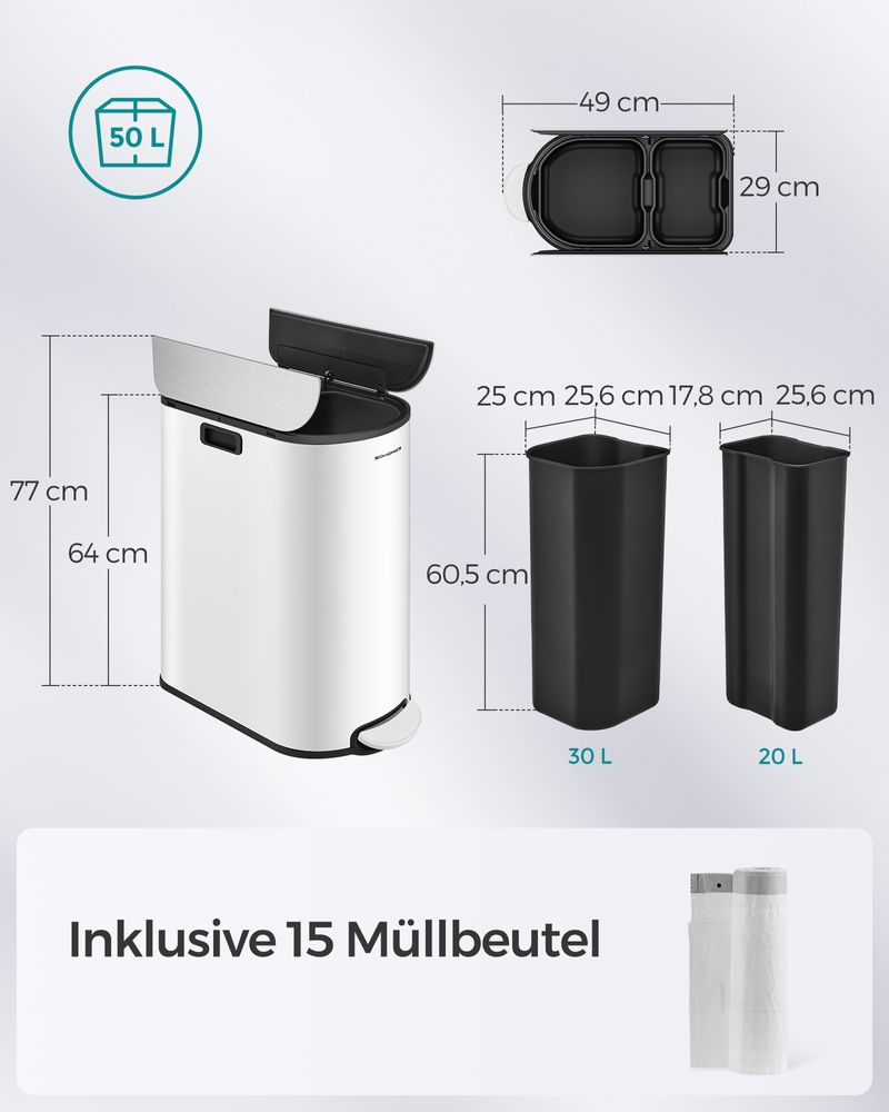 Pedaalemmer Met 2 Vakken 50L - Prullenbak - De Vries Meubels