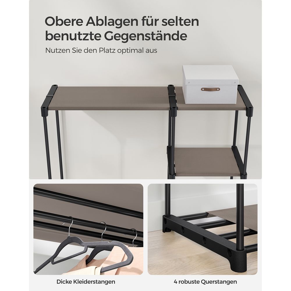 Praktischer Stoffkleiderschrank mit Kleiderstangen und Ablageflächen