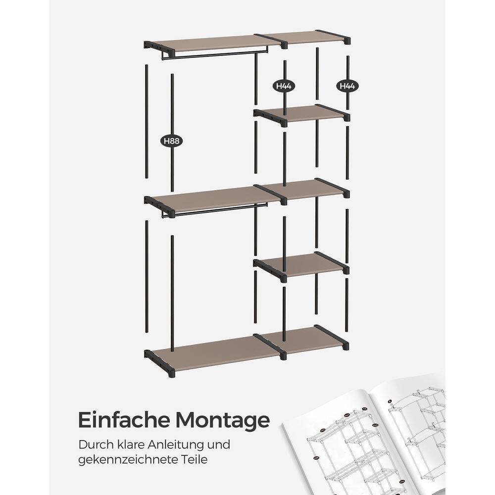 Praktischer Stoffkleiderschrank mit Kleiderstangen und Ablageflächen